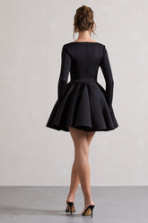 Black Square-Neck Skater Mini Dress